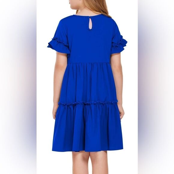 Girl’s Ruffle Short Sleeve Tiered Summer Dress In Black Size 5-6 Years NWT - Picture 6 of 7